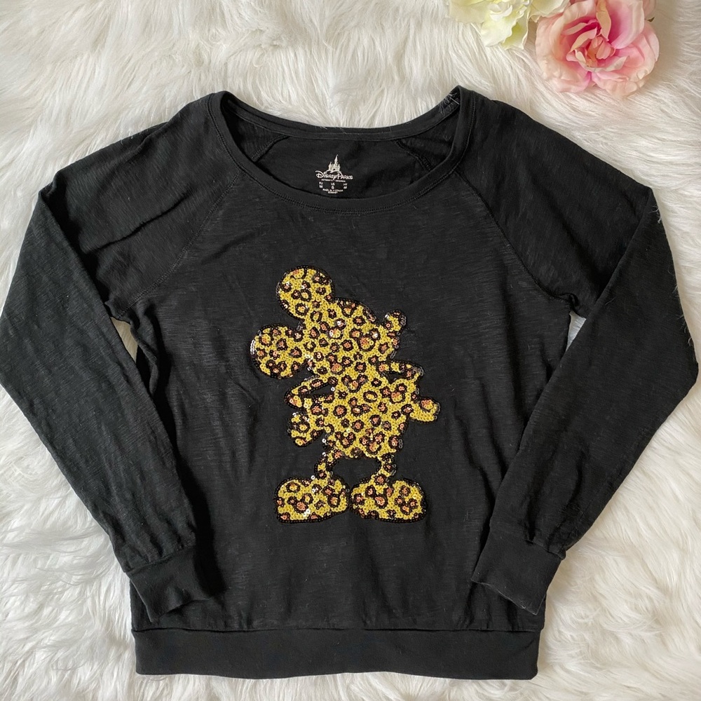 Women’s Disney Leopard Print Sequin Top Gray Small